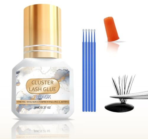 Cluster Lash Glue - 8ML Lash Extension Glue - Black Eyelash Glue for DIY Lash Extensions - Long Lasting Strong Eyelash Glue for Cluster Lashes Waterproof & No Irritation