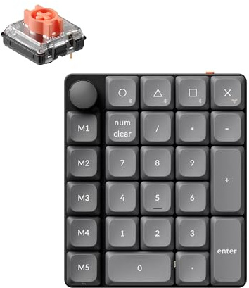 Keychron K0 Max Wireless Low-Profile Number Pad, QMK Programmable Numpad, Hot-Swappable Silent Red Switch, RGB Backlit, 2.4GHz & Bluetooth 5.3, 1000Hz Numeric Keypad with Knob, for Windows/Mac