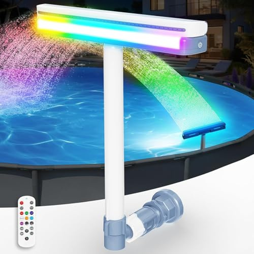 KingSom Cascata per piscina con luce LED, fontana con telecomando e bottoni, fontana per piscina all'aperto e piscina scavata-Viola