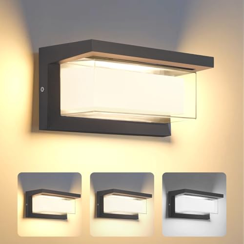 LED 24W Aplique de Pared Exterior Interior Luz Ajustable 3 Colores IP65 Impermeable Lámparas de Pared Apliques exterior rectángulo aluminio Lampara para balcones Jardín patio porche, Terraza