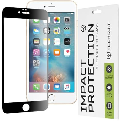 Techsuit Displayschutzfolie für iPhone 6 Plus, iPhone 6s Plus Gehärtetes Glas mit 9H Härte, Vollständige Abdeckung, Stoßschutz, Oleophobe Beschichtung, Anti Fingerabdruck, 111D Full Glue