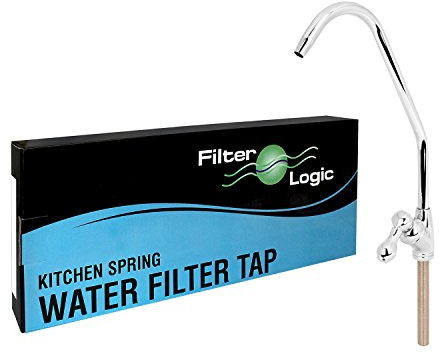 FilterLogic Faucet Chrome Long Reach Baseball Bat Lever Style - Kitchen Sink Drinking Water Filter Tap,Stainless Steel Goose Spout