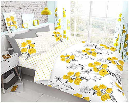 GC GAVENO CAVAILIA Super Soft Floral Duvet Cover Sets with Matching Pillow Case, Reversible Polka Dot Bedding Single Bed Comforter Covers, Yellow