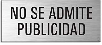 Cartel No Se Admite Publicidad | Aluminio 60x25 mm Color plata autoadhesivo