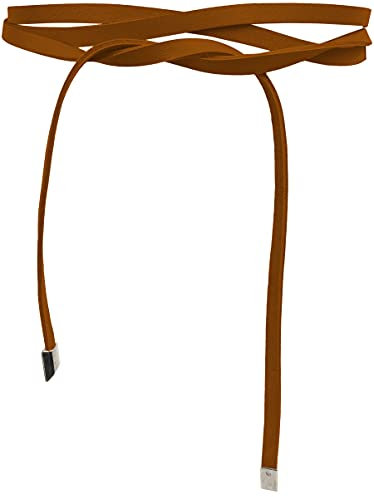 FISH IN THE SEA - Super Slim 1cm schmaler Obi Gürtel zum Binden- Cognac Braun - Wickelgürtel - Taillengürtel - Bindegürtel - Echtleder - Damen