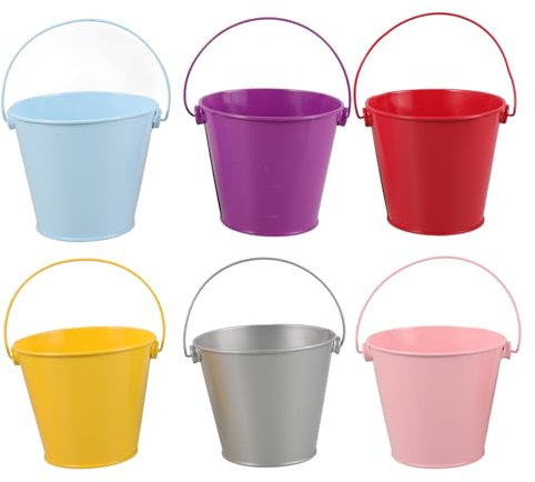 Cabilock 6pcs Mini Metal Bucket Tinplate Tin Pails Small Hanging Flower Pots Balcony Planters Bucket with Handle for Small Plants Food Snack- L