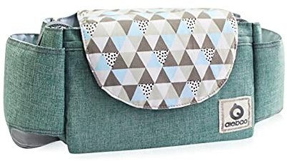 SONARIN Kinderwagen Organizer Buggy Organizer,Buggy Kinderwagentasche mit Getränkehalter,Velcro-Gurtband, verdickter Gurt, der als Handtasche verwendet wird,Universal Fit Alle Buggy Modelle(Grau Blau)