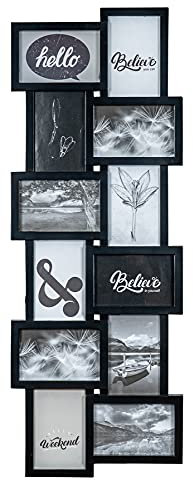 levandeo Bilderrahmen 12 Fotos 10x15 Schwarz 32x83cm Fotogalerie Glasscheiben Fotorahmen 3D Optik Collage Bildergalerie Fotocollage