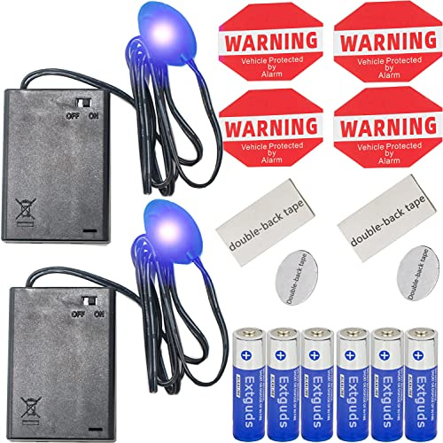 Fake Car Alarm, Dummy Car Alarm,(Batteries Included) LED Light Simulate Imitation Security System, Warning Anti-Theft Flash Blinking Lamp (2Pack, Blue)