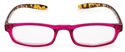 Contacta, Hug, Occhiali da Lettura per Uomo e Donna, Occhiale Autoreggente da Collo, Aste Allungate e Ricurve, Colore Lampone con Asta Demi, Diottrie +3,00, Confezione con Astuccio Portaocchiali, 19g