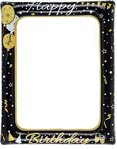 Inflatable Birthday Photo Frame, Inflatable Birthday Photo Booth Props, Black and Gold Inflatable Selfie Frame for Birthday Parties Decoration