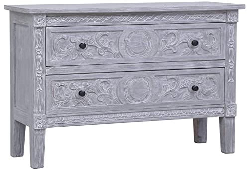 Gecheer Schubladenschrank Massivholz-Kommode Sideboard aus massivem Mahagoniholz Mit 2 Schubladen,Highboard Fernsehschrank Fernsehtisch lowboard Beistellschrank Seitenschrank 90 x 30 x 60 cm, Grau