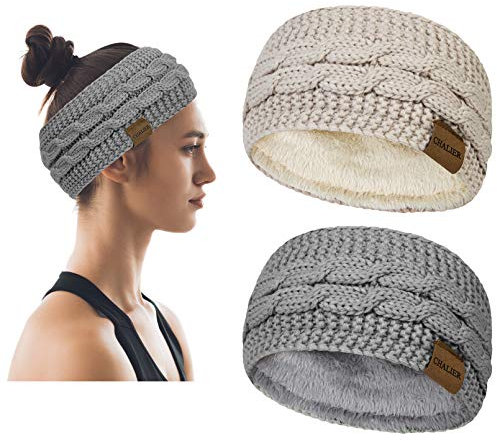 2 Pcs Winter Stirnband Damen Gestrickte Mädchen Frauen Stirnbänder Verdicken Haarband Ohrenwärmer Headwrap Kopfband Elastische Skifahren Laufen