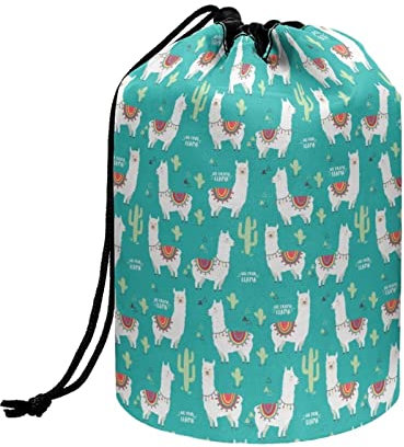 chaqlin Cactus Alpaca Drawstring Cosmetic Bag,Women Girls Cute Travel Cosmetics Wash Bag with Funny Llama Print Multifunctional Bucket Toiletry Bag Drawstring Makeup Bag Pouch
