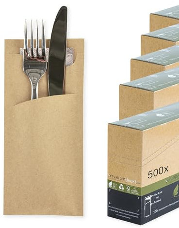 serviettendirekt.de ALLES FÜR DEN GEDECKTEN TISCH Bestecktasche 85x190mm Recycling Naturbraun Bestecktaschen mit Serviette recycelte Tissue-Serviette in braun (500)