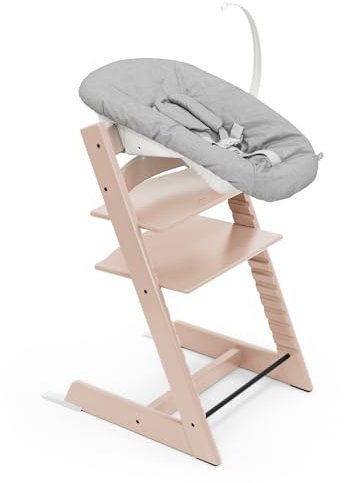 Tripp Trapp Stuhl von Stokke (Serene Pink) mit Newborn Set (Grey) - Für Neugeborene bis zu 9 kg - Gemütlich, sicher & einfach zu verwenden