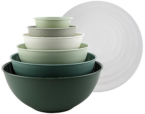 COOK WITH COLOR Mixing Bowls with Lids - 12 Piece Plastic Nesting Bowls Set includes 6 Prep Bowls and 6 Lids, Microwave Safe Mixing Bowl Set, Sage