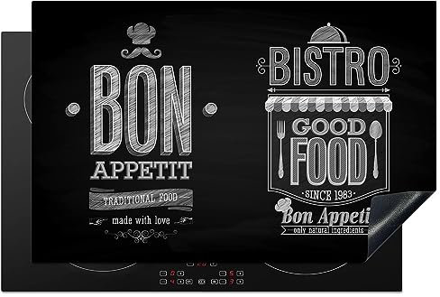 KitchenYeah© Protection Plaque Induction 80x52 cm Protege Gadget Deco Cuisine Cache Protège De Cuisson Accessoire Bon appétit - Noir et blanc - 80x52 cm