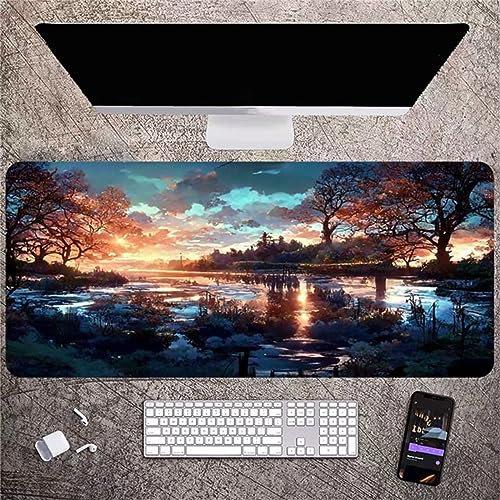 Tapis de Souris Gaming XXL 600x400x2mm,Tapis de Souris à Bords Cousus Grand,Base en Caoutchouc Antidérapante pour Joueur/Bureau/Bureau/Maison(Paysage De Nuages Au Coucher du Soleil)