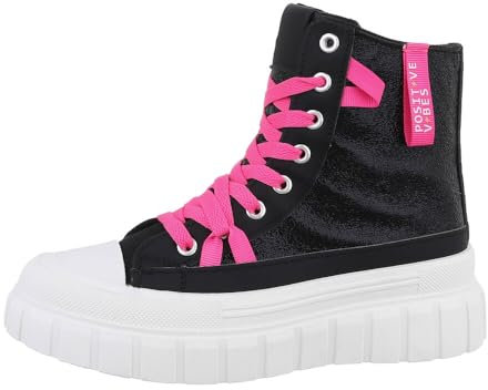 Ital Design Damenschuhe Freizeitschuhe Sneakers High, PC208-, Kunstleder, Schwarz Weiß, Gr. 38