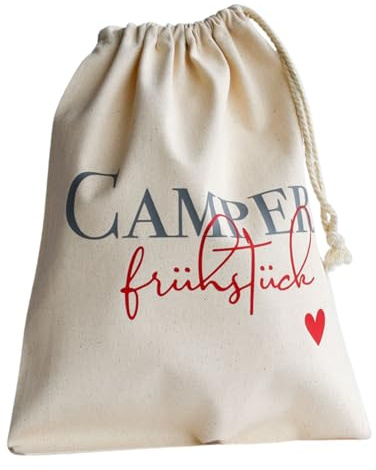 Brötchenbeutel aus Baumwolle | nachhaltiger Brotbeutel | Camper Frühstück mit Herz | Geschenke für Camper Wohnwagen Campervan