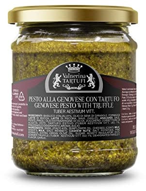 Valnerina Tartufi Pesto alla Genovese mit schwarzem Sommertrüffel | Fertigsoße Gewürz für Nudeln | Gastronomische Spezialität | Glas 180 gr.