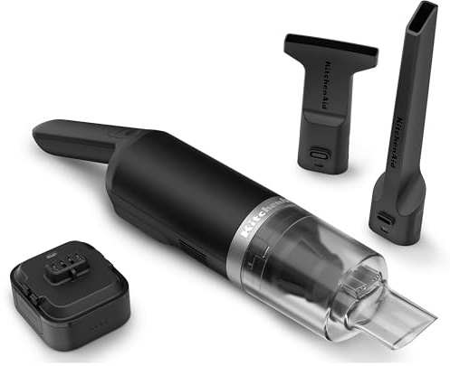 KitchenAid Go Cordless Kitchen Vacuum, Battery Included, KKVR121 | Cordless, Sleek and Compact Design, 2-in-1 Wide Mouth Scraper and Crevice tool included, Battery Included, Black Matte