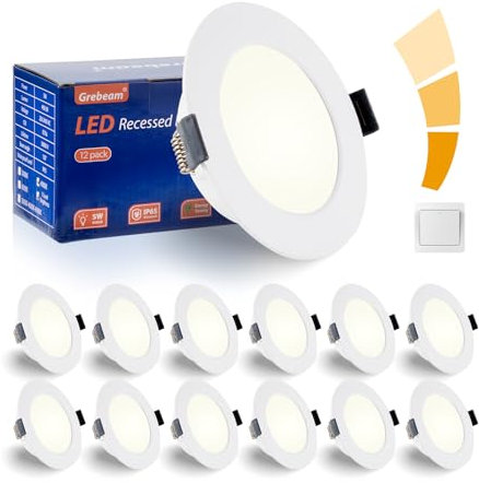 Grebeam 12 Faretto LED da Incasso per Cartongesso Dimmerabile,Regolazione 100%-50%-10%, 5W Spot LED Soffitto 4000K IP65 Faretti Led Interno, Foro Ø75-90mm per Bagno, Cucina, Soggiorno, AC 220V-240V