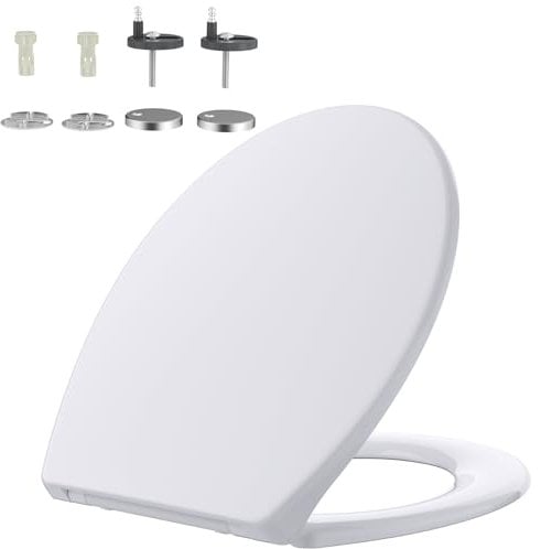 Rainsworth Nano Glaze Abattant de WC en forme de O, lunette de WC urée formaldéhyde avec système d'abaissement automatique, couvercle antibactérien ergonomique, lunette de WC universelle