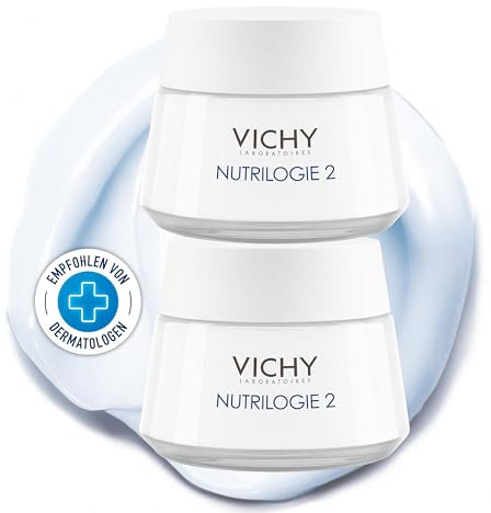 Vichy Nutrilogie 2 Intensiv-Aufbaupflege für sehr trockene Haut, Gesichtscreme mit Feuchtigkeits- und Lipid-Boostern, Bei Spannungsgefühlen, Juckreiz und Rötungen, Schnell einziehend, 2x 50 ml