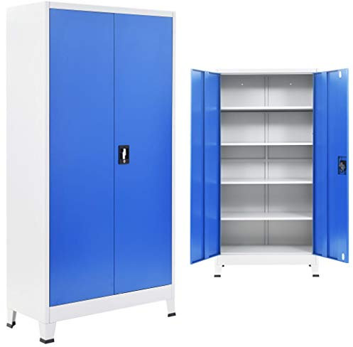 Juroupi Büroschrank, Metall, 90 x 40 x 180 cm, Grau und Blau, Aktenschrank, Büroschrank, Heimbüro-Möbel, 245976