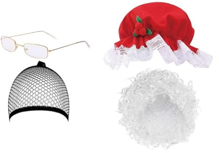 Qianly Frau Weihnachtsmann Perücke, Weihnachtsmütze, Frau Weihnachtsmann Mütze für Auftritte, Karneval, Feiertage, 4er Set