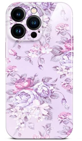 ONEFLOW Flower Cover für iPhone 16 Pro Max Hülle in Floral Optik, Blumen Designer Case Handy Schutzhülle mit Kameraschutz, Hardcase dünne Handyhülle Blumenmuster, Flieder