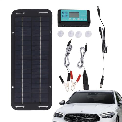 Solarpanel Ladegerät für Autobatterieladung, Tragbares 12V Solarladegerät mit Krokodilklemme und Technologie, Solarladegerät für Autobatterie,