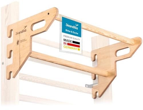 Skandika Vira Barra de tracción de madera | Made in Germany, con 2 barras, para colgar en espalderas, sin taladrar ni atornillar, carga máxima 130 kg (Fresno/natural, 2 barras)