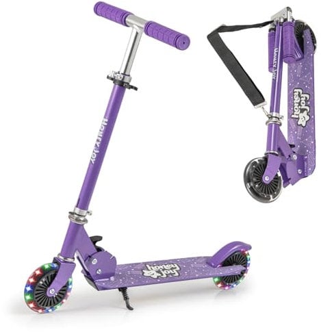 COSTWAY Roller Kinder klappbar, Kinderroller mit LED-Räder, Lenker, Ständer & Tragegurt, Scooter höhenverstellbar, Tretroller Cityroller Kickscooter für Jungen & Mädchen ab 3 Jahren (Lila)