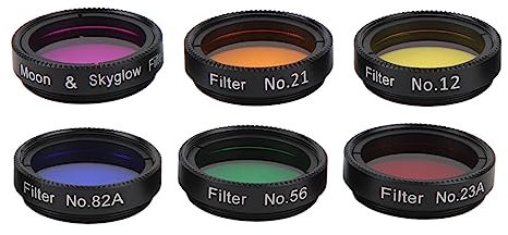 Rankomu Filtros de telescopio 6 en 1, filtro lunar de compatibilidad de 1.25 pulgadas para telescopio de 1.25 pulgadas, juego de filtros de color, juego de filtros oculares, filtro lunar