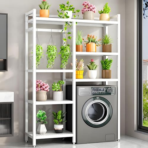 Estantería Lavadora y Secadora, Mueble Torre para Encima de Lavadora, Armario Lavadora Secadora Exterior, Soporte Secadora Sobre Lavadora, Acero Carbono, Alta Capacidad, Montaje Fácil(White,120cm/47.2