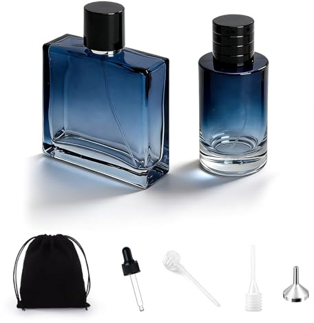 XRVRILE 2 frascos vacíos para rellenar, atomizador de perfume de 100 ml para rellenar, con embudo, ayuda de llenado, accesorios para perfume, viaje