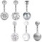 Mayhoop 6er Bauchnabelpiercing Set Chirurgenstahl Silber 10mm Stablänge Piercing 14G Bauchnabel Schmuck