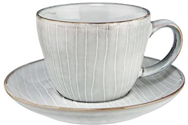 BUTLERS Tasse mit Unterteller 270ml Keramik Geschirr -HENLEY- dickwandige Tasse Kaffetasse Teetasse | Skandinavisches Landhaus Stil Deko | Mikrowelle und Spülmaschinegeeignet