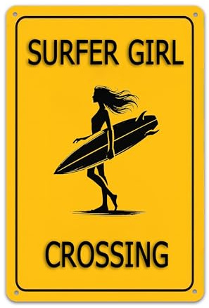 CharcasUS Metallschilder – Surfer-Mädchen-Schild Surfing Girl Schild Surfer Neuheit Schild Wanddekoration