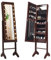 GOPLUS Armoire à Bijoux, Armoire a Bijoux avec Miroir sur Pied avec Lumières LED, Miroir Intégré, Organisateur de Bijoux Verrouillable avec Crochet de Collier, 4 Etagères (Marron)