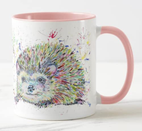 Vixar Igel Aquarell Regenbogen Kunst Wildlife Farbige Tasse Tasse Geschenk Geburtstag Arbeit Büro Weihnachten Tee Kaffee (Rosa)