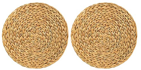Cabilock Round Woven Placemats for Dining Table Rattan Tablemats 2Pcs Braided Weave Placemat Natural Wicker Chargers Seagrass Wicker Placemat Coasters Pots Pans Heat Resistant 20cm