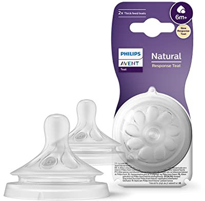 Philips Avent Responsive Stillschnuller Natural 6m+ Brei, 2 Stück (Modell SCY966/02), Abfluss 6-6m+ Schnellablauf