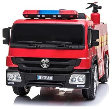FINOOS Camion Voiture électrique de Pompier pour Enfants 12V Firetruck, Roues Gomme avec Télécommande 2,4 GHz 1 à 5 Ans (Rouge)