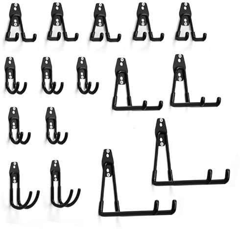 PYBTOOL Lot de 16 crochets de rangement de garage utilitaires de garage, robustes pour multi-usages, crochets en acier pour outils de jardin