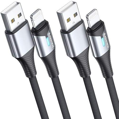 BLACKSYNCZE iPhone Charger Cable [2Pack 2M/6.6FT] Lightning Cable MFi Certified iPhone Cable Nylon Braided Lightning Fast Charging Cable for iPhone 14 13 12 11 Pro Max XR XS X 8 7 6s Plus 5s - Black