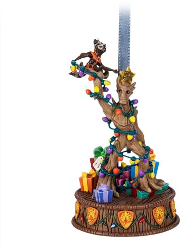 Disney Store Oficial Adorno Iluminado Rocket y Groot, Living Magic Sketchbook, Guardianes de la Galaxia, Decoración Navideña para Colgar